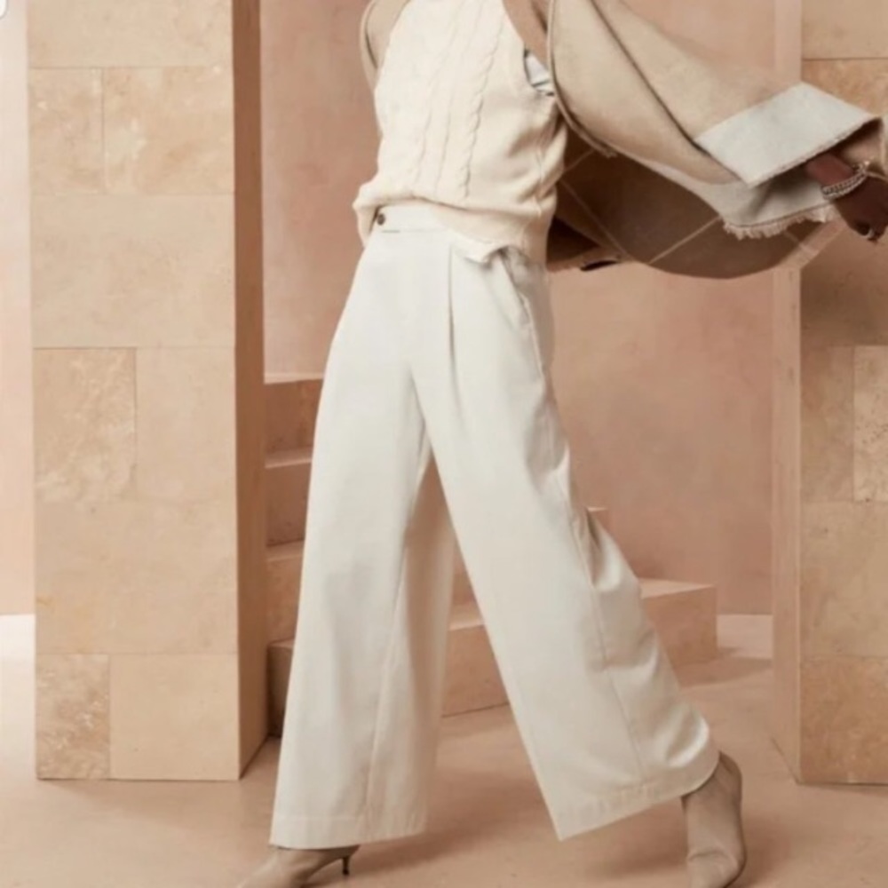 NWT! Banana Republic White Wide-Leg Button-Tab Flannel Pants